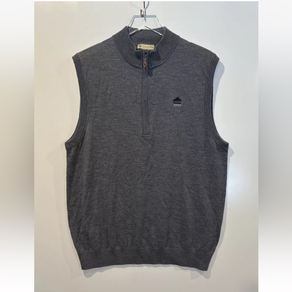 Donald Ross Gray Merino Wool Quarter Zip‎ Sweater Vest Golf Mens Large (119)